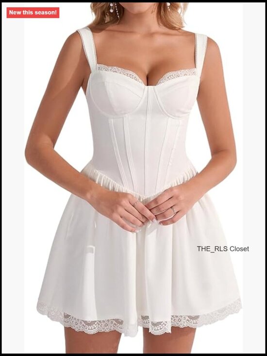 Dresses & Skirts - Lace Floral Corset Graduation Mini Dress Flowy A Line Smocked Cute Summer